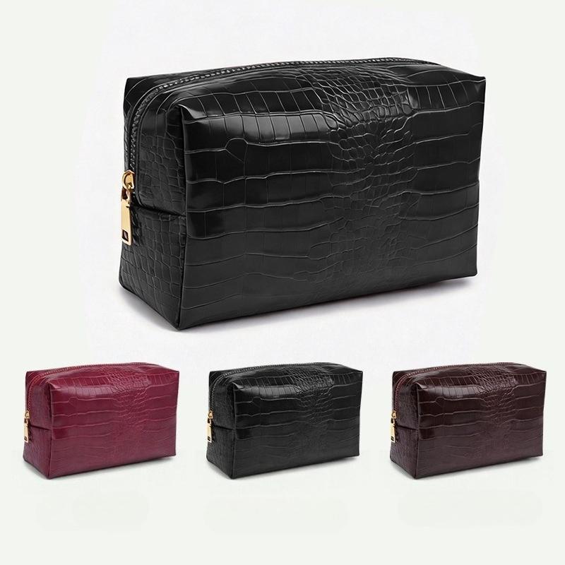 Mode Nouveau Crocodile Cuir PU Femmes Sac à Cosmétiques Fermeture Éclair Grand T Imperméable Soins de la Peau Maquillage Sac de Rangement Étui
