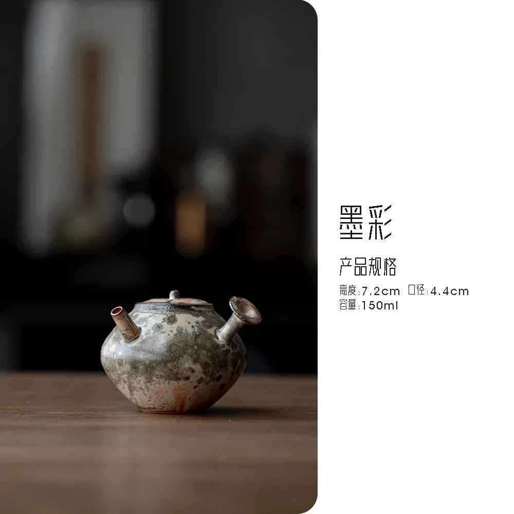 Japanese Ink Wood-fired Porcelain Teapot Retro Side Handle Pot Tea Maker Kettle Oolong Tea Teaware Accessories Gift Collection