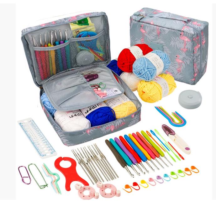 Beginner's 58-Piece Crochet Starter Kit - Complete Set with Portable Wool Knitting Tools