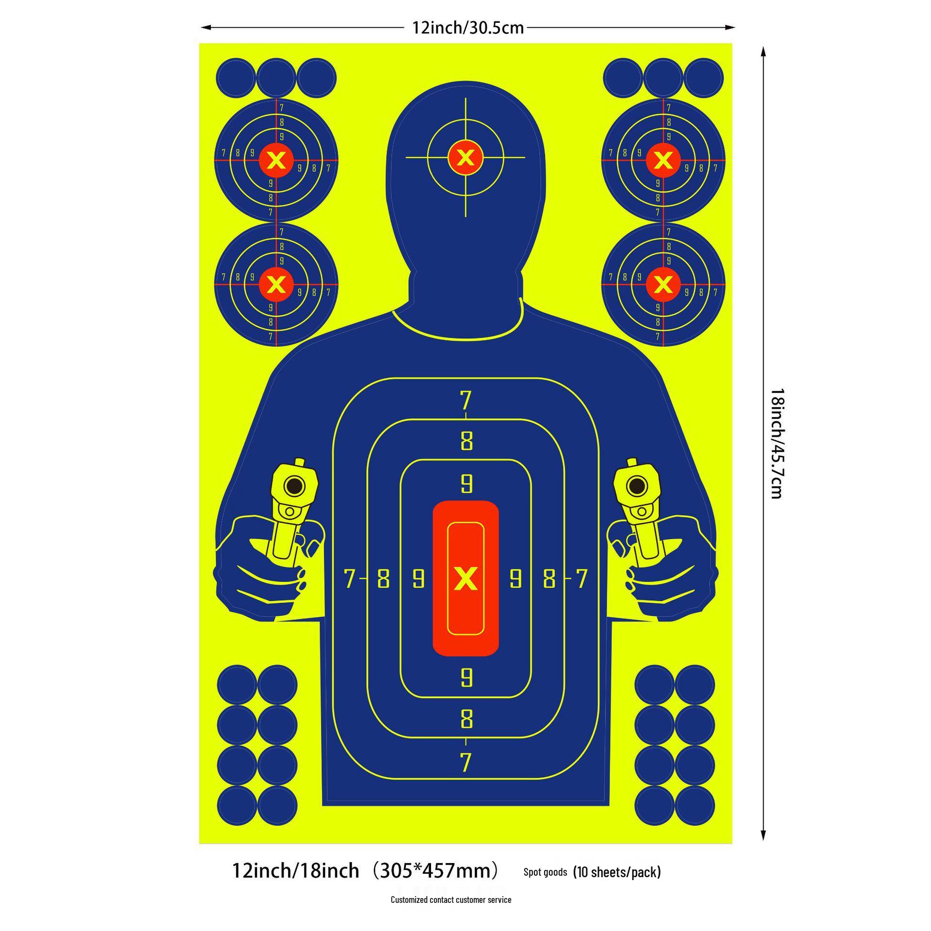 

12x18 Inch Self-Adhesive Fluorescent Yellow Splatter Target with Blue Human Figure, Ideal for Competition and Training