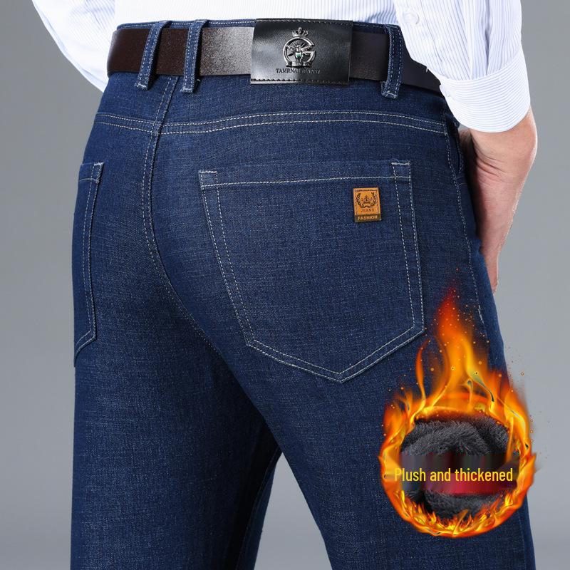 Elastische Jeans mit hoher Taille für Herren: Knitterfreie, dicke Hose für Herbst und Winter