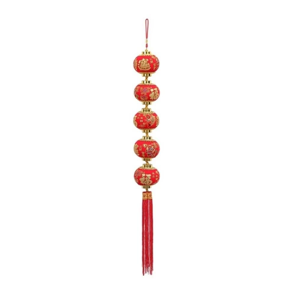 Printed Pattern Chinese Lantern Pendant Flocked Fabric Circular Window Lantern Chinese New Year