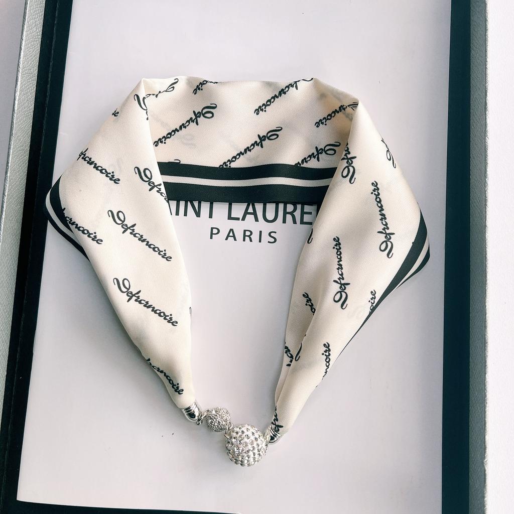Spring and summer new Japanese and Korean fashion simulation silk long strip magnetic buckle small silk scarf necklace multi-functional scarf streamer