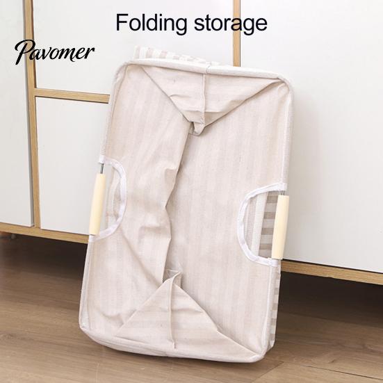Easy Clean Laundry Hamper Basket with Wooden Handles, Cotton And Linen Large Space Saving Bag Basket, Storage Foldable Organizer for Families