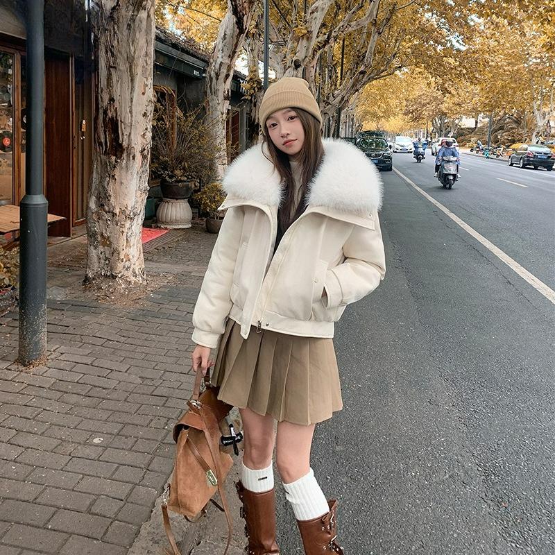 Lamb Wool Big Fur Collar Women's Short High-end Sense of Socialite Temperament Small Winter Down Cotton Coat