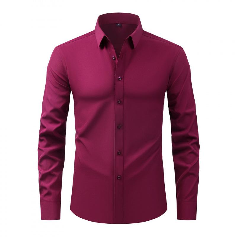 Herren Langarm Slim Fit Hemd mit Knöpfen Uni Schwarz