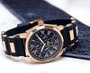 Salvatore Marra Men's Moon Phase Multi-Calendar Watch, 5 ATM Water Resistant, Business Formal Wear, Rubber Strap, Limited Edition, Blue and Pink Gold,