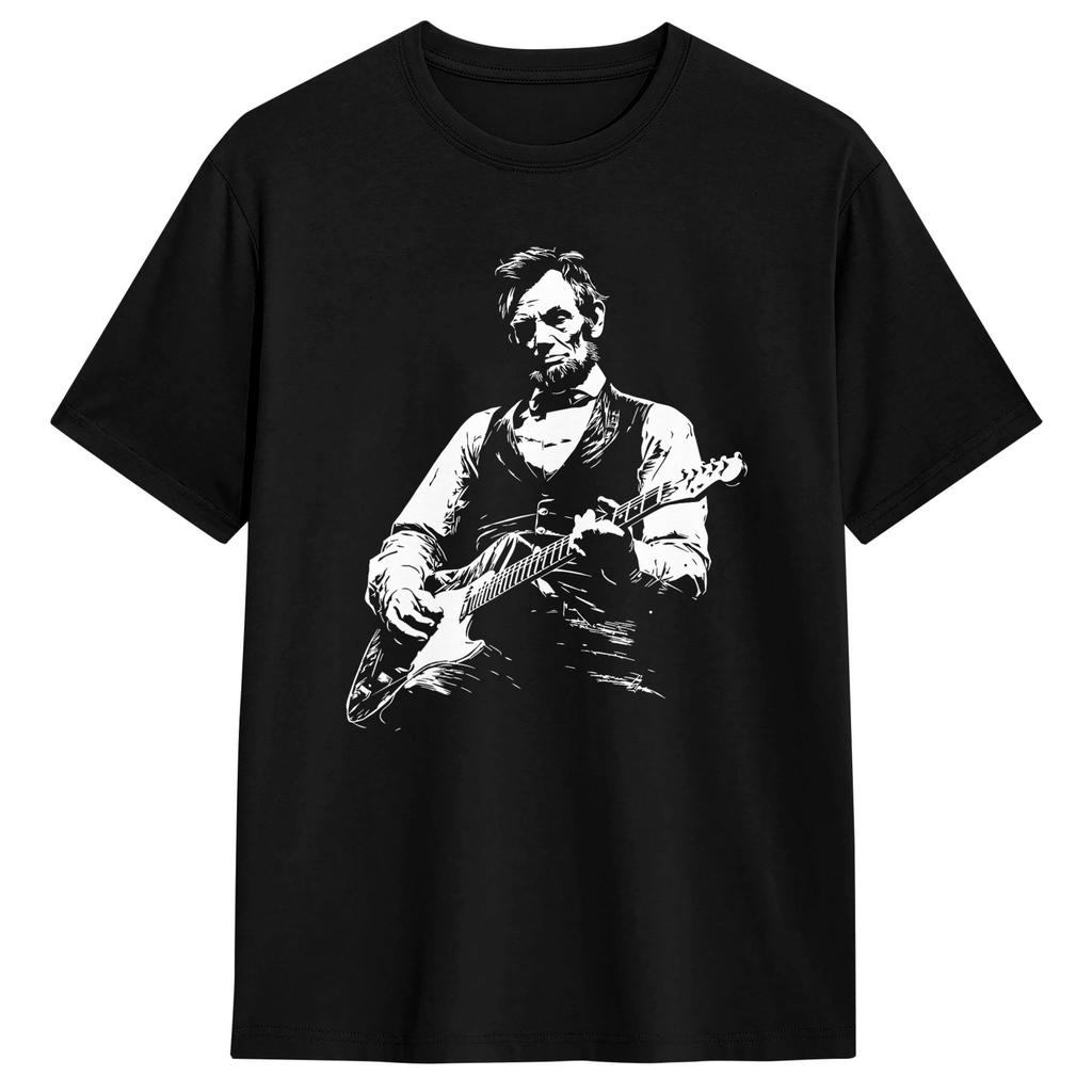 Abraham Lincoln Playing Guitar Retro Music T Shirt Summer Classic Tshirts Pure Cotton Leisure Tshirt For Unisexs Design Tees