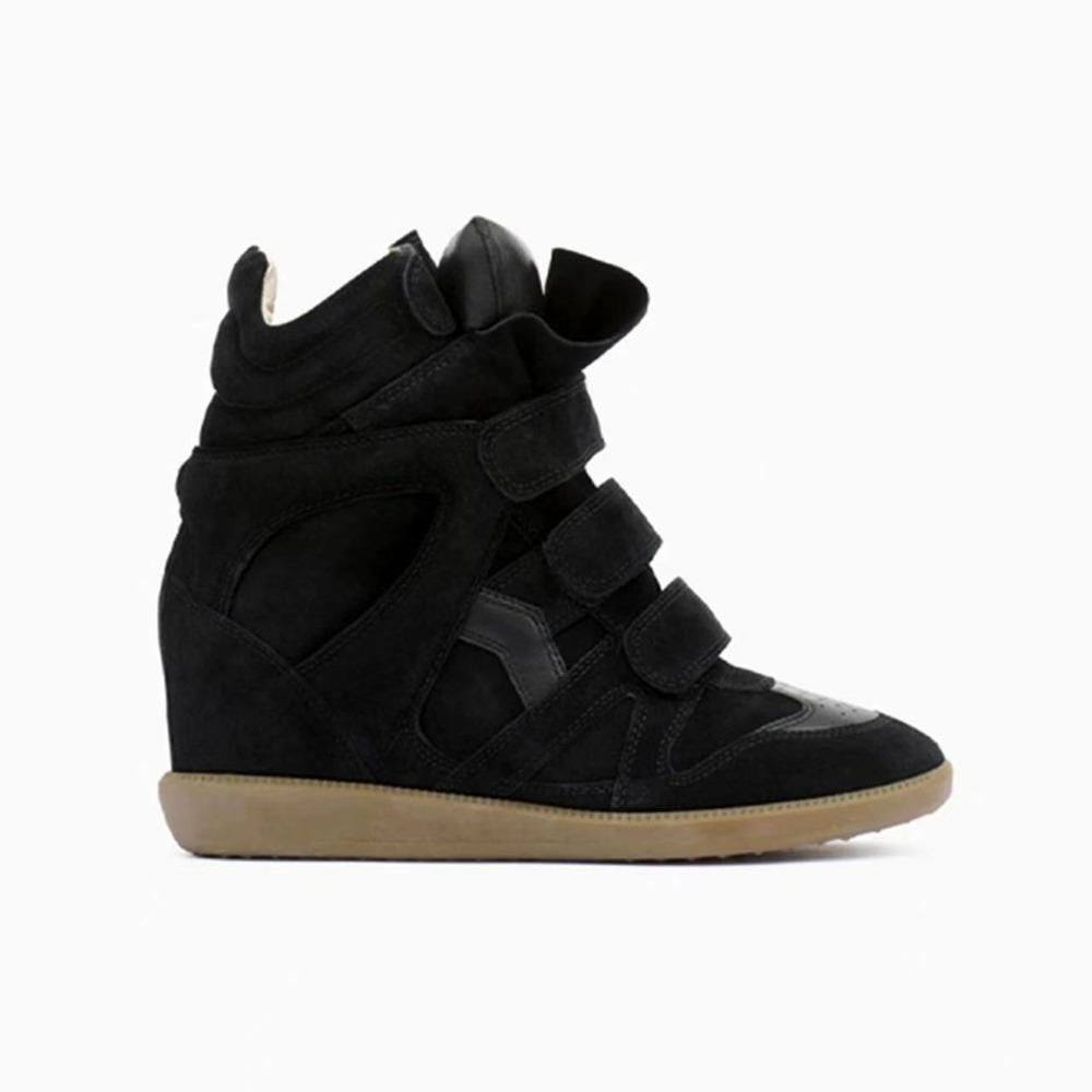 

Приховані внутрішні збільшення висоти жіночі високі кеди, кольорове поєднання, на плоскій підошві, повсякденні кросівки на липучках для жінок 40 чорний