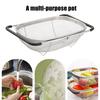 Over The Sink Colander Stainless Steel Fine Mesh Strainer with Expandable Rubber Grip Handle Oval Colander for Kitchen Draining Rinsing Straining