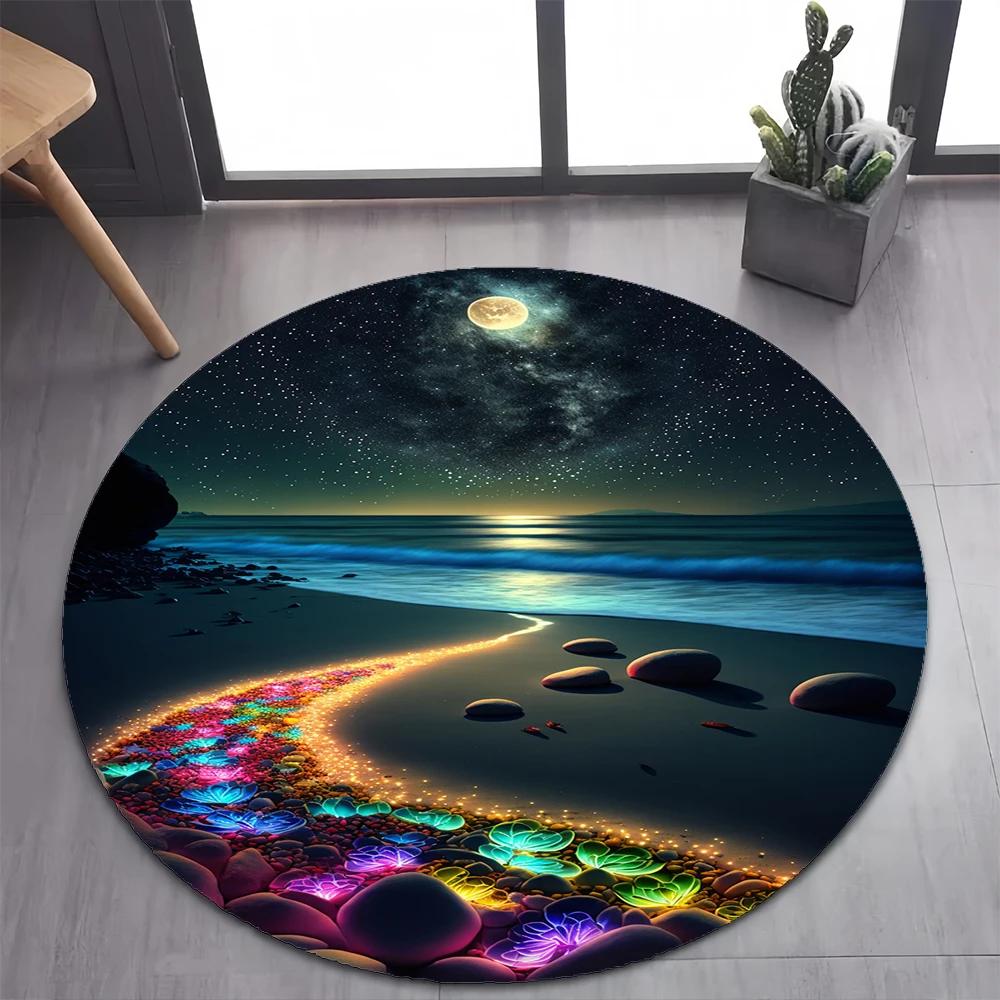 2025 New Style Colorful Rainbow Pebble Road Beach Stone Round Carpet Rug for Bedroom Living Room Decoration,pet Decor Floor Mat
