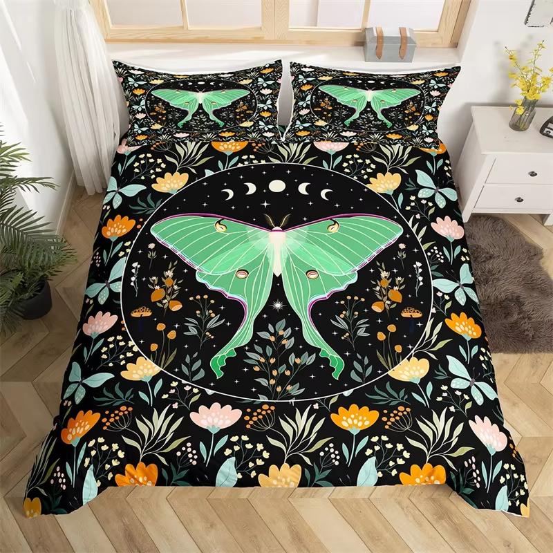 Sun And Moon Duvet Cover Moth Sugar Skull Bedding Set Microfiber Butterfly Snake Animal Quilt Cover Weed Plants Bedspreads Cover