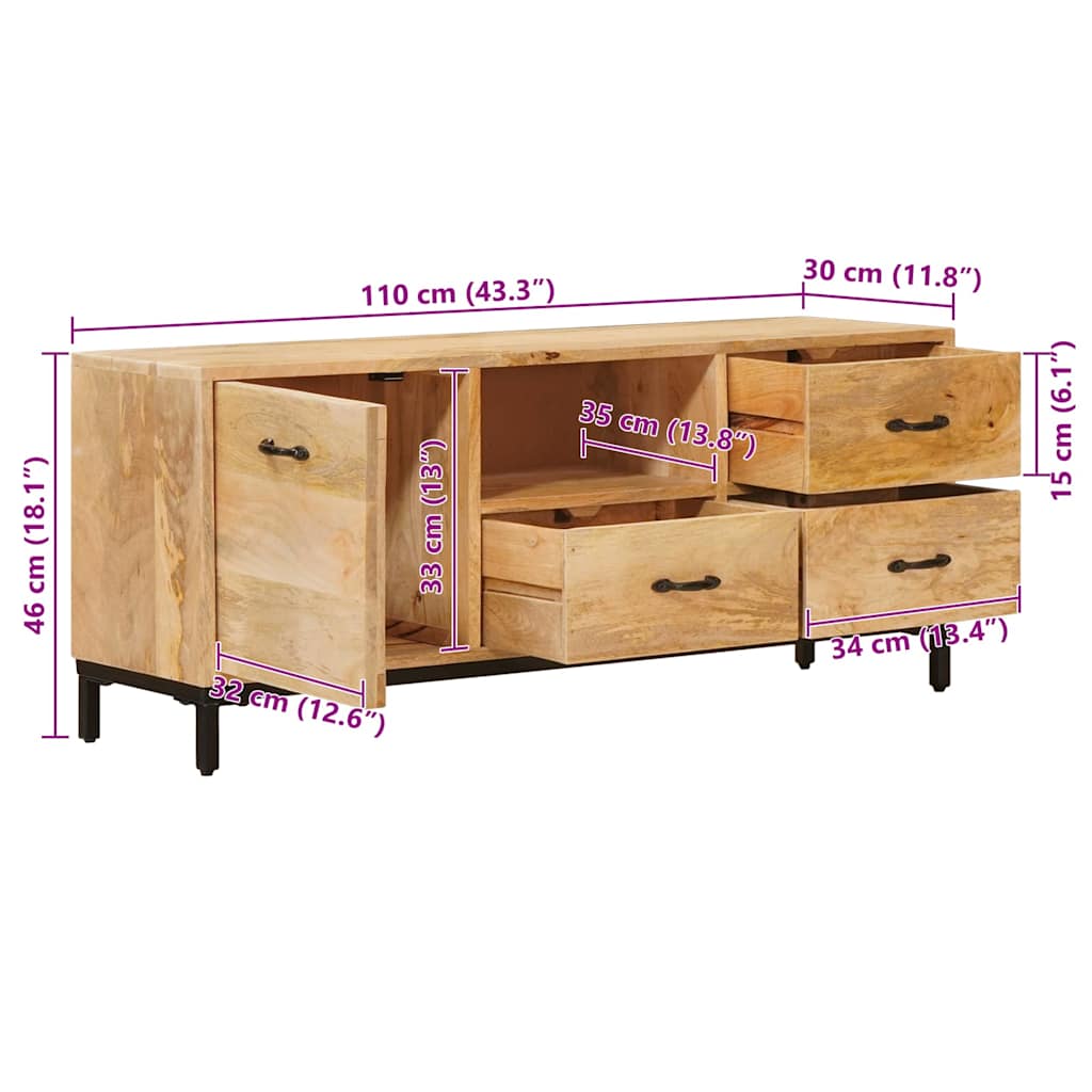 TV Stand Brown 110 x 30 x 46 cm Solid Mango Wood