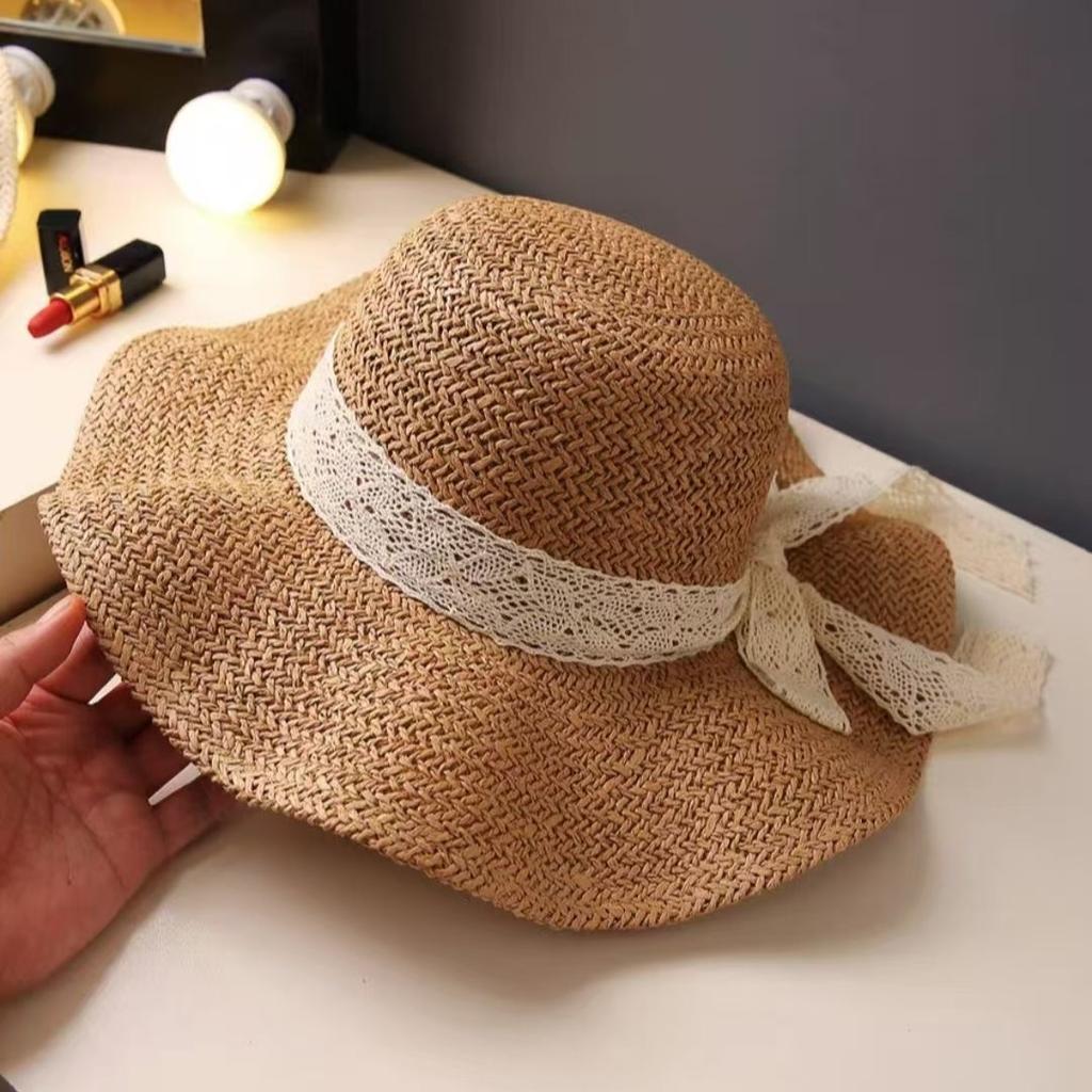 New lace decorative wavy edge women's hat summer seaside vacation visor sun protection wavy big brim straw hat