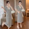 Summer 2026 Striped Slimming Maternity Dress with Pockets - Casual, Age-Reducing Hot Mom Style