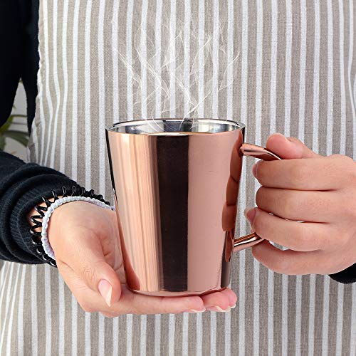 Caneca de café em aço inoxidável 300ml simples elegante parede dupla resistente ao calor lavável na máquina de lavar louça adequada casa escritório rosa dourado.