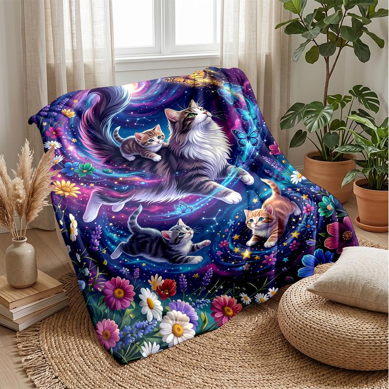 Butterflies and kittens in spring blanket Personalized Name Flannel Blanket Soft Cozy Plush Throw for Sofa Bed Lightweight Home Decor