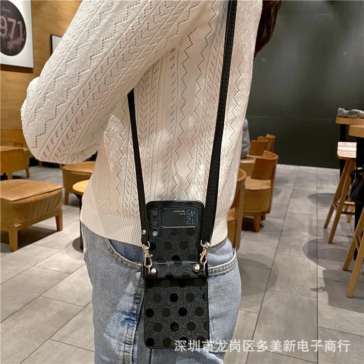 Applicable To Samsung ZFlip5 Laser Polka Dot Zflip4 Folding Mobile Phone Case P50pocket2 Lanyard Protective Case