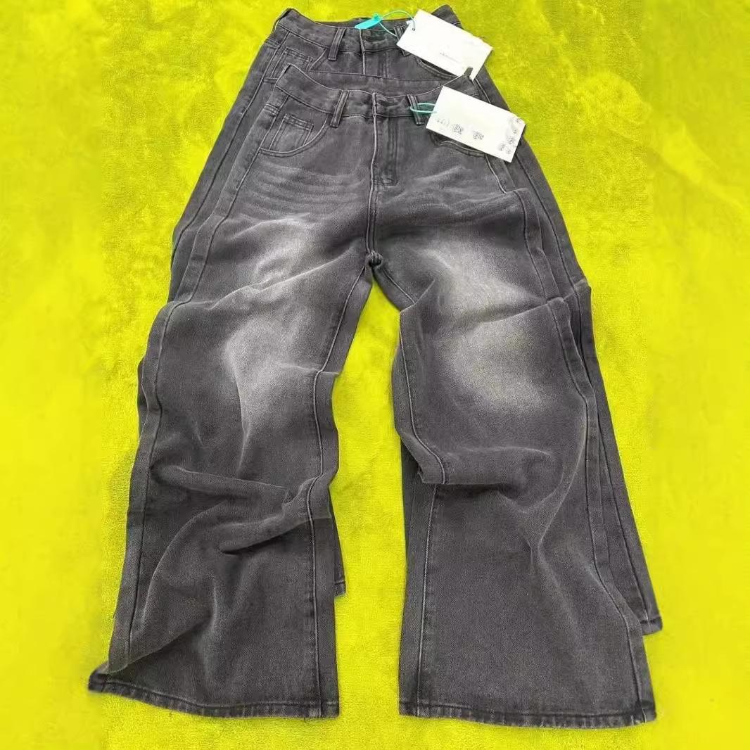 

Женские прямые джинсы с высокой талией в стиле ретро: Осенний выпуск, Широкие штанины, Свободный крой, Утягивающий для фигуры типа «груша» S