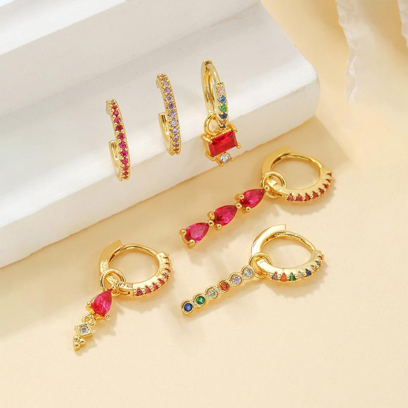 Luxury Rose Red Zircon Stainless Steel Water Drop Hoop Earring For Women 18K Gold Plated Huggie Women's Jewelry Pendientes Mujer