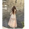 Summer Beautiful Vacation Wind Mesh Princess Fairy Long Skirt French Romantic Three-dimensional Flower Suspender Dress Woman