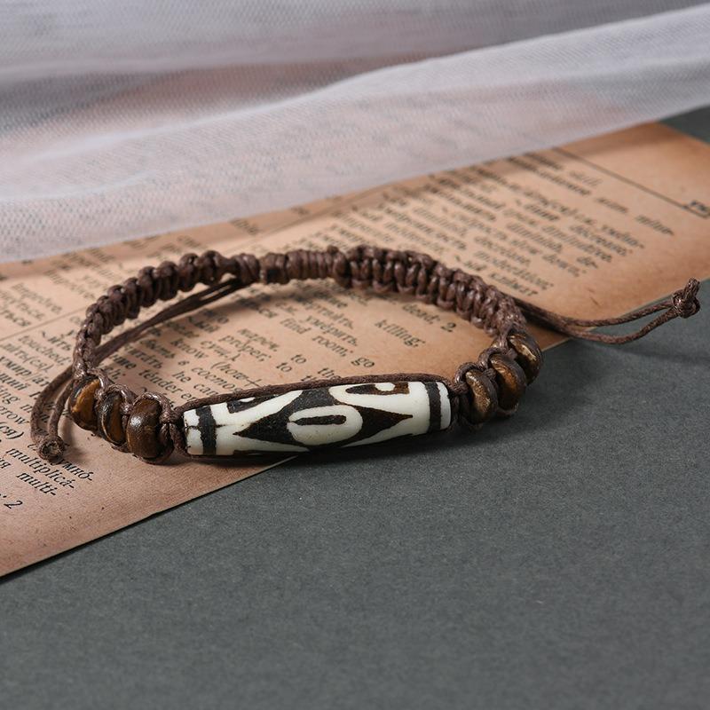 Retro Tibetan beef bone dog tooth bracelet engraving dzi bead yak bone personalized men's and women's hand rope scenic jewelry
