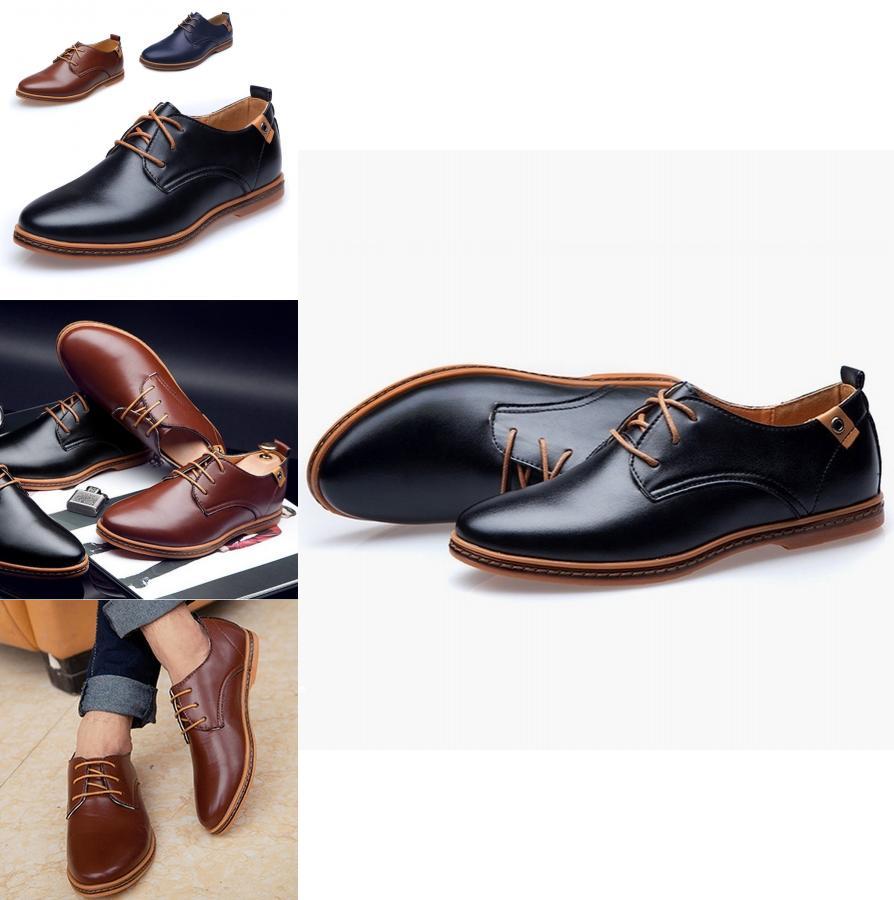 Premium Fashion Casual Pu Leather Men Business Shoes In Brown Black Blue Sizes 6-13