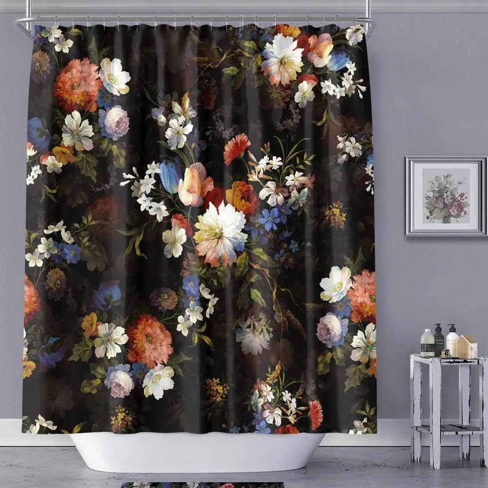 Flerfärgad Blomkonst Blommig Duschdraperi Badrum Dekorativ Vattentät Tvättbar Duschdraperi 180x180cm