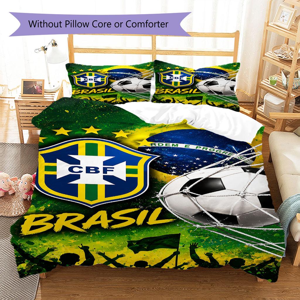 Brazil National Football Team Pattern Bedding,Quilt Set Quilt Cover Pillowcase Home Birthday Gift(1 * duvet cover + 2 * pillowcase, without core)