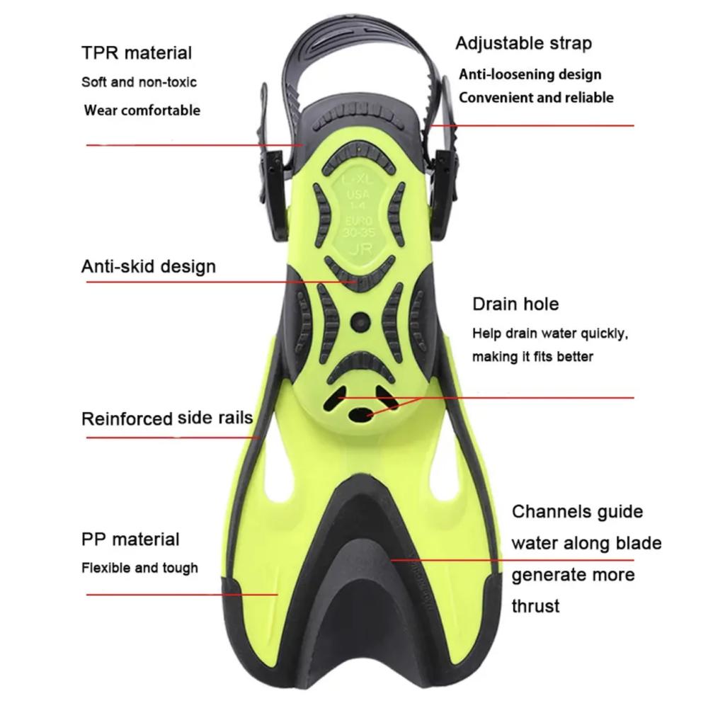 Aripioare profesionale de snorkeling Cataramă reglabilă Toc deschis Aripioare de înot anti-alunecare Pantofi de plajă oceanică Echipament pentru sporturi acvatice pentru adulți