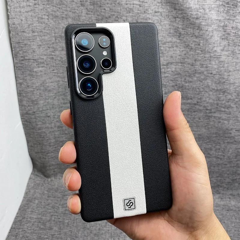 

Vintage Leather Metal Lens Magnetic Case For Samsung Galaxy S26 S25 S24 Ultra For Magsafe Anti-fingerprint Protection Cover For Samsung S25Ultra