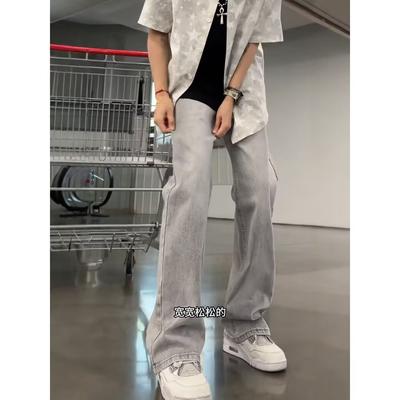 Design Gray Micro-flared Jeans Men's Summer Youth American High Street Pants Straight Casual Trousers