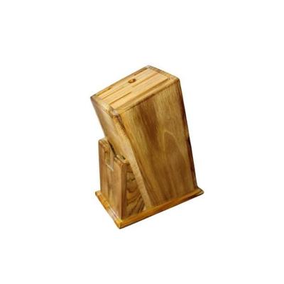 Teakholz Messerständer – 6 Universalschlitze, Wetzstab & Scherenfach Premium Messerhalter aus Holz für Küche Platzsparend & Langlebiges Messer