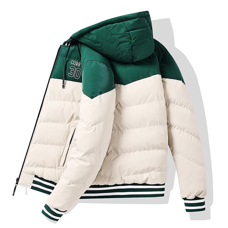 Cotton Jacket Men's Models Embroidery Color Collision Trend Loose Remove Cap Double-sided Wear Thickened Cotton Jacket Hooded Jacket
