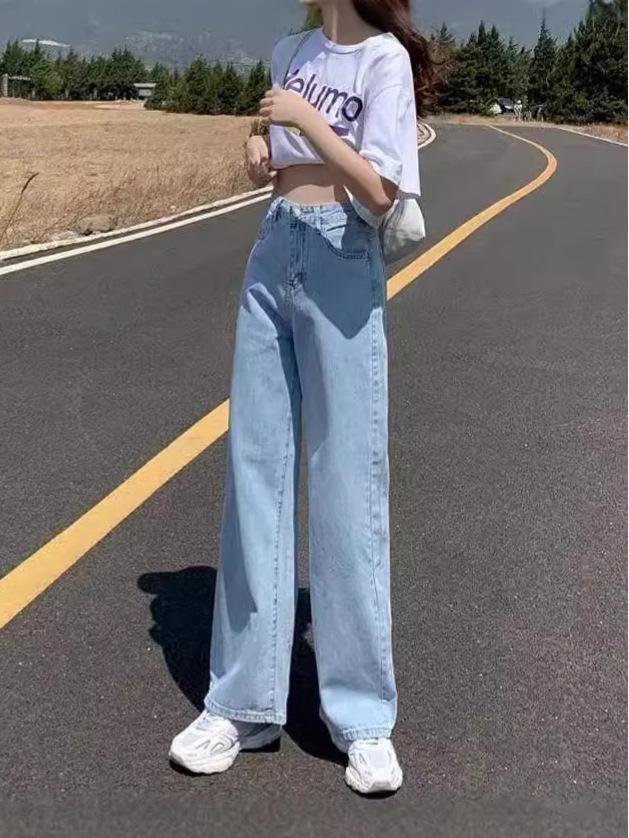 Women's High-Waisted Wide-Leg Jeans, 2024 Collection: Slimming, Versatile, Straight-Leg, Floor-Length, on-Trend Spring/Summer/Autumn Styles