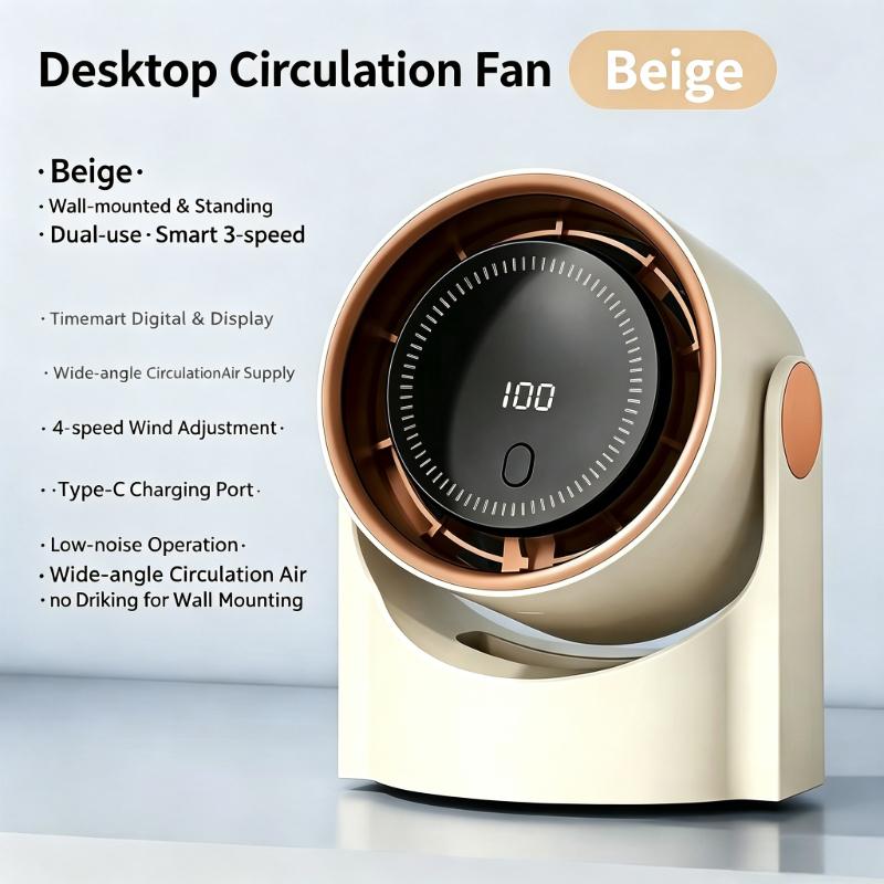Adjustable Desk Fan with Digital Display, Upgraded Turbo Quiet Table Fan, USB Rechargeable/Plug-in Dual-Use Personal