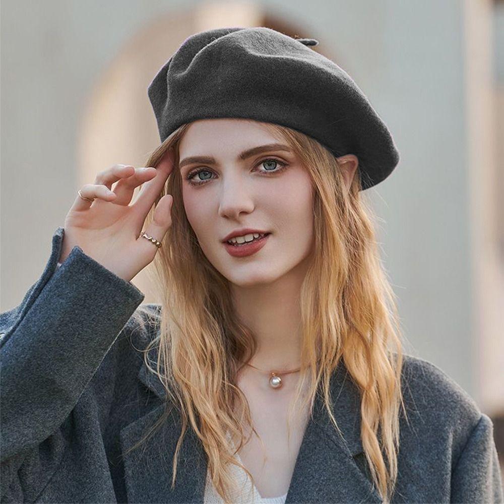 Retro Wool Berets Hat Warm French Artist Hat Autumn Winter Plain Cap  Lady