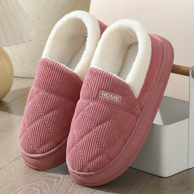 Corduroy Cotton Slippers for Women Home Warm Shoes Soft Plush Anti-slip Couples Indoor Warm Non-slip Slides Footwear
