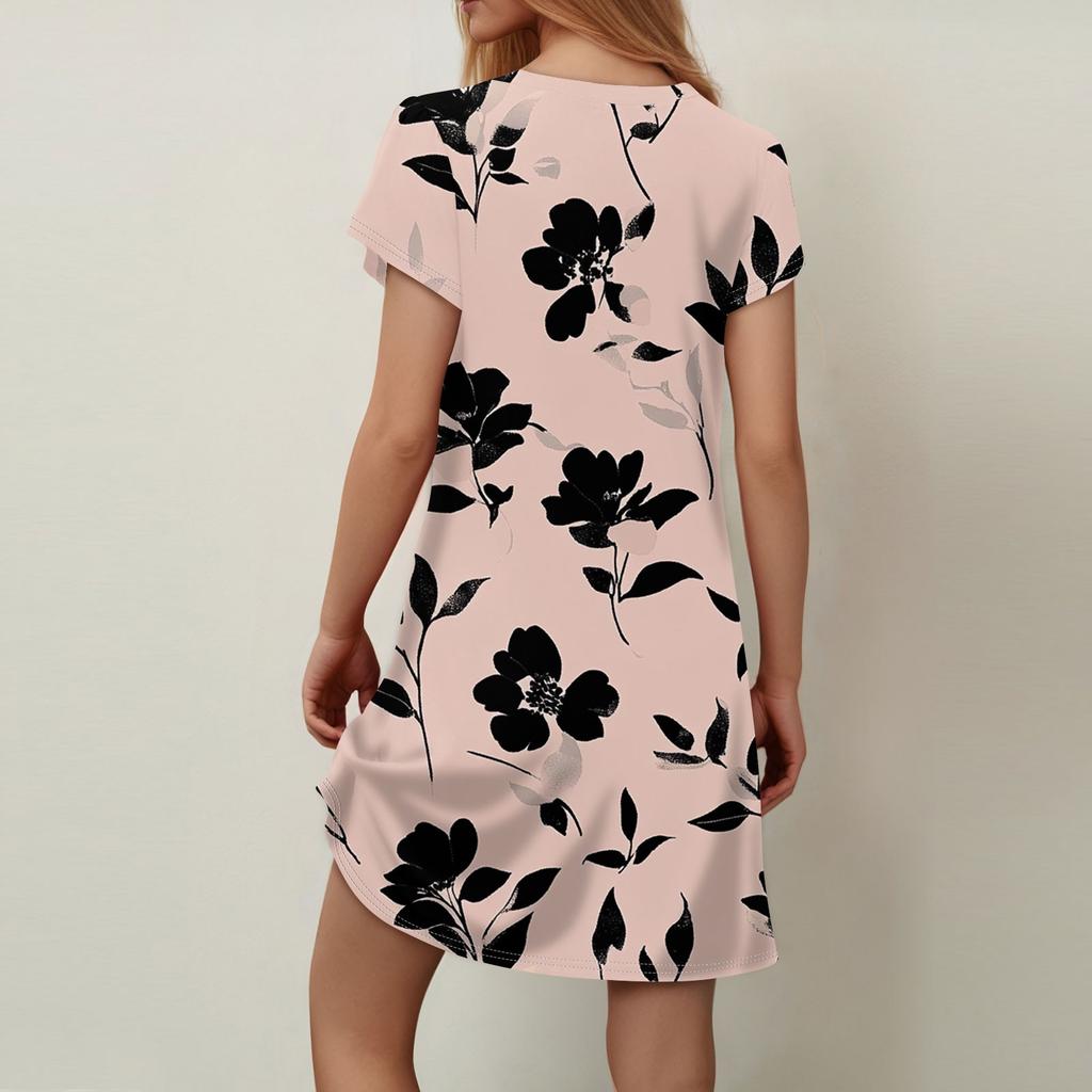 Women's Petal Short Sleeve V Neck Loose Floral Print Swing Sundress With Pockets