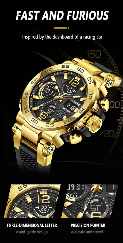 FOXBOX Multifunctional Sports Watch: Waterproof, Luminous, Dual Display.