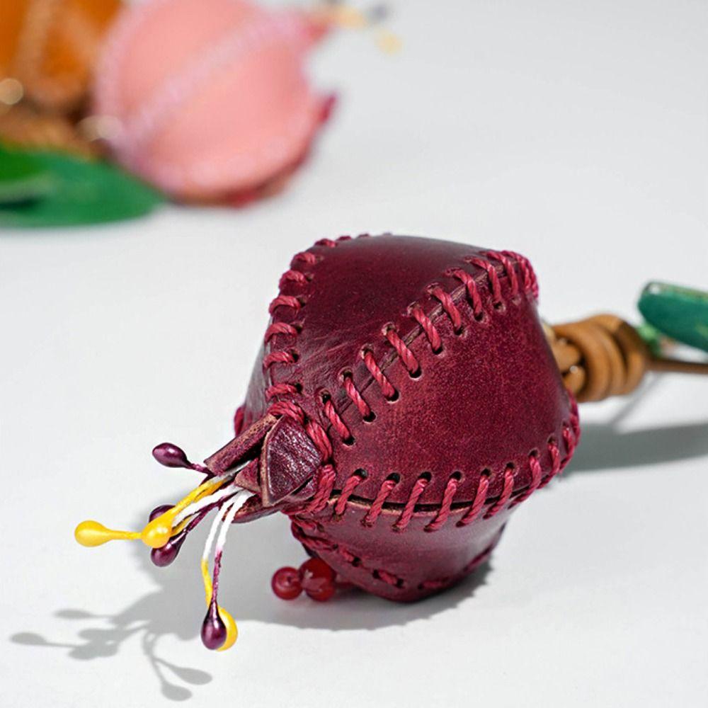Handmade Pomegranate Fruit Pendant Car Keyring Bag Pendant Cute Leather Keychain  Men