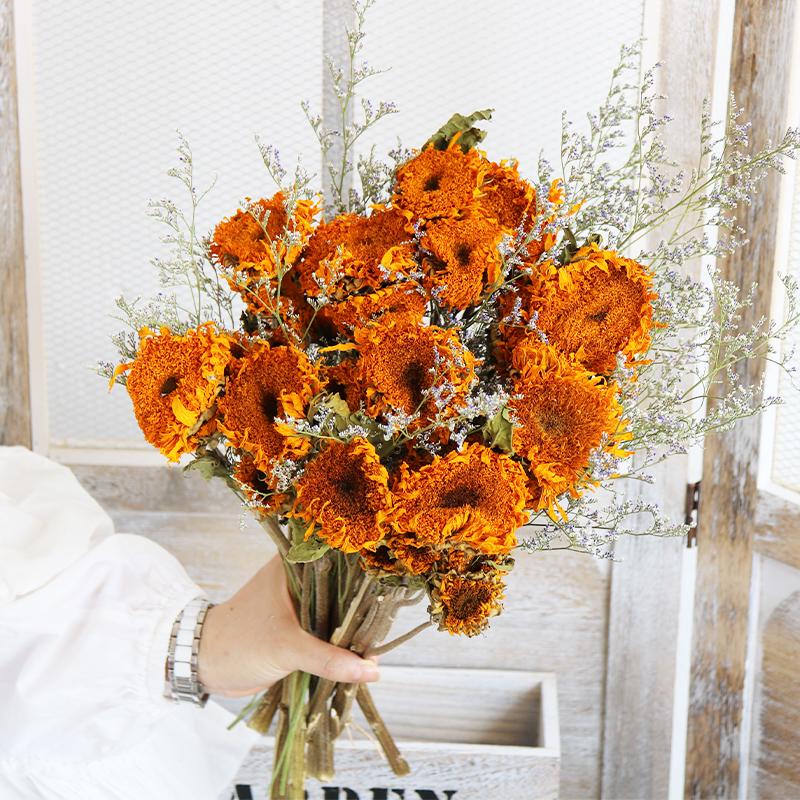Sunflower Teddy Dried Flower Bouquet - Yunnan Natural Air-Dried Arrangement for Living Room Decor