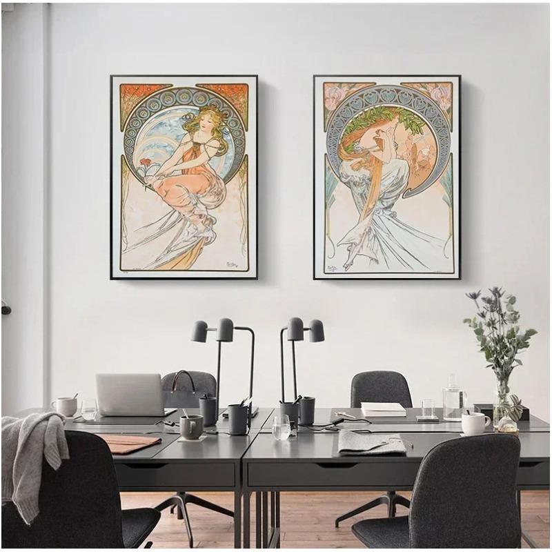 Vintage Alphonse Mucha Classic Artwork Nouveau Art Poster and Prints Canvas Painting Wall Art Pictures for Home Room Decor