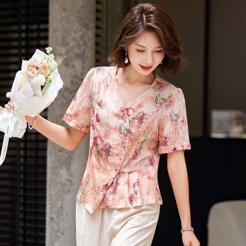 Women s Elegant Summer V-Neck Short Sleeve T-Shirt XL