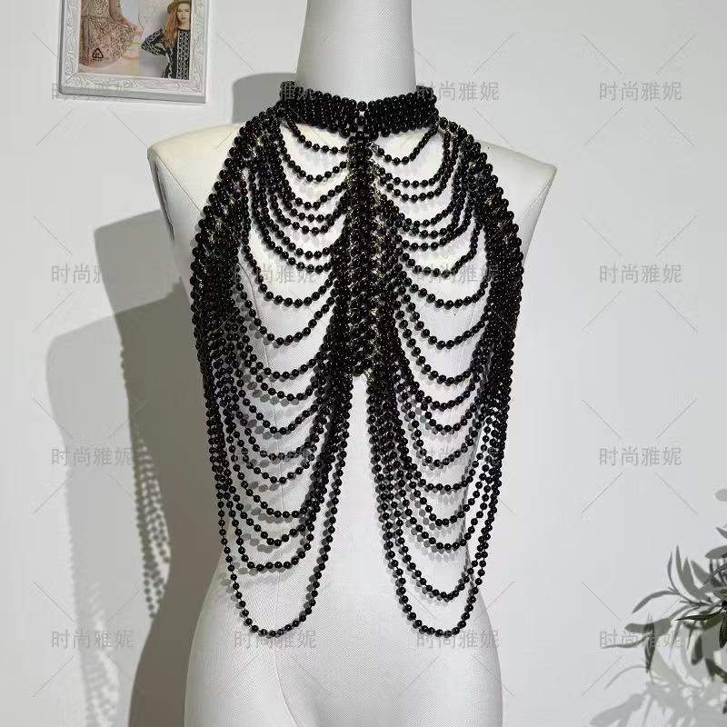

Multilayer Pearl Body Chain Heavy Industry Bust Dress Accessories Shawl Necklace Fashion