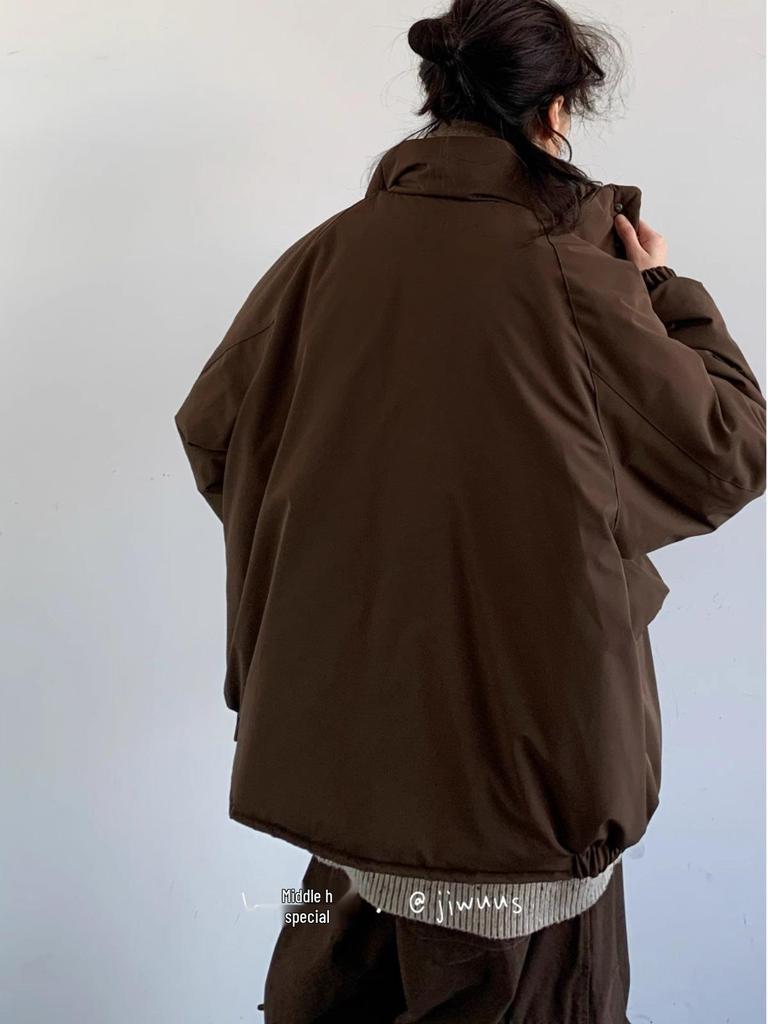 Unisex Retro Japanese Winter Cotton Jacket: College Style, Stand Collar, Loose Fit