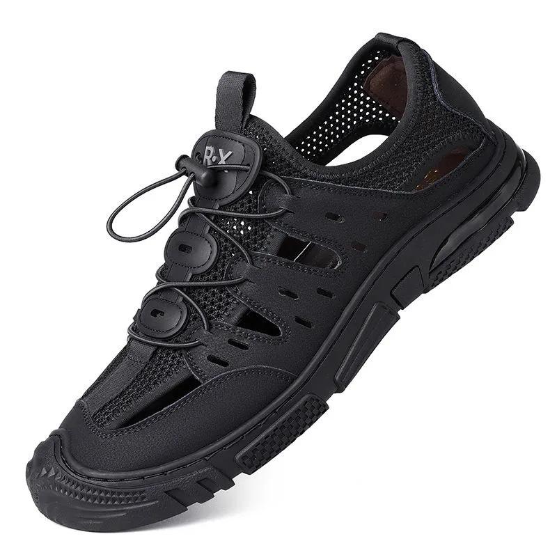 

Сандалии мужские дышащие летние туфли мужские уличные мужские сандалии противоскользящие пляжные сандалии полые туфли предотвращение столкновений 44 чёрный