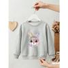 Kids Girls Crewneck Sweatshirt, Pastel Patchwork Bunny With Heart Sunglasses Floral Print Black Soft Fleece Pullover