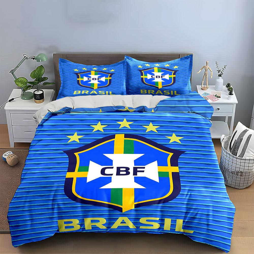 Set Biancheria da Letto Brasile CBF Blu Copripiumino Copripiumino Federe (1 * Copripiumino 2 * Federe, senza piumino)