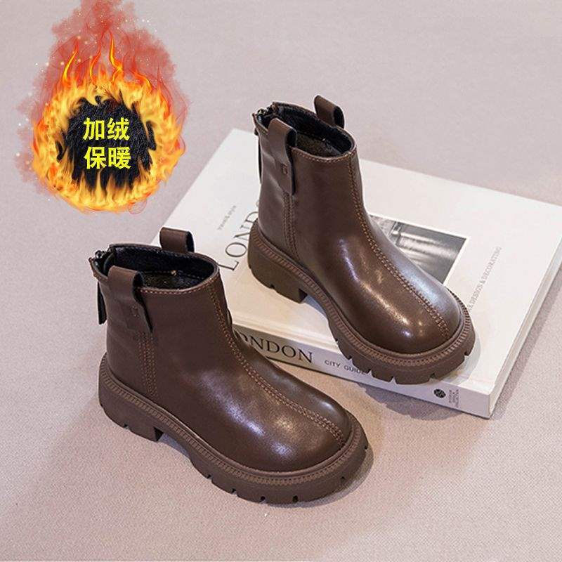 

Девочки ботинки Мартин 2025 новые осенне-зимние бархатные теплые хлопковые ботинки детские кожаные ботинки для малышей мальчики британские короткие ботинки 37 yards, inner length 23.0cm